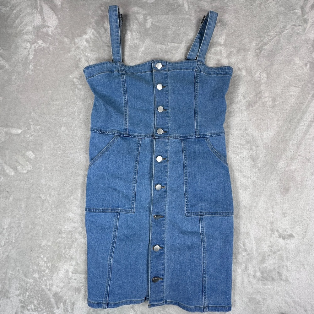 Dazy Denim Mini Dress Womens Size XL Blue Cotton Adjustable Strap Button Front
